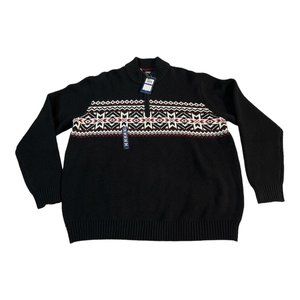 Izod Sweater Men’s XXL  Black Fair Isle Mock Neck 1/4 Zip Sweater Pullover NWT